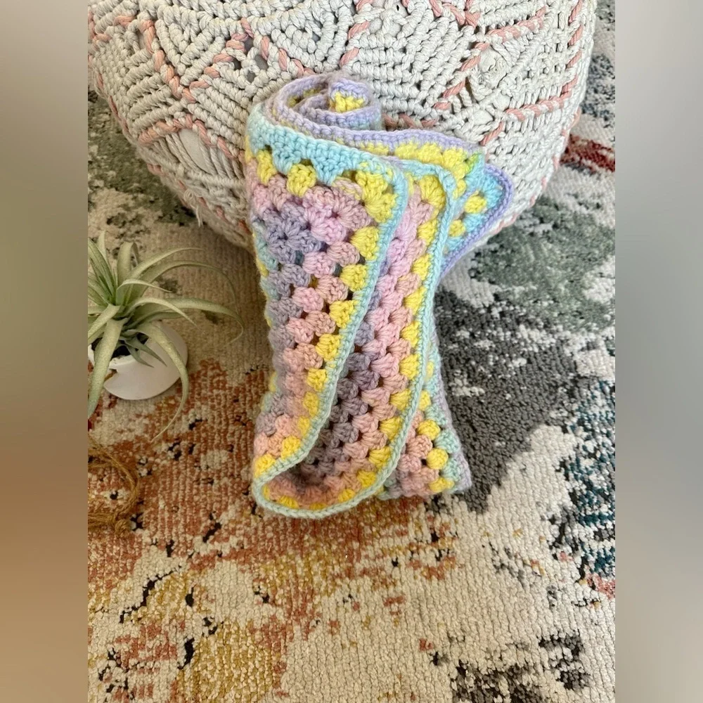Handmade Brilliant Pastel Baby Girl Crochet Blanket Granny Square Baby Gift